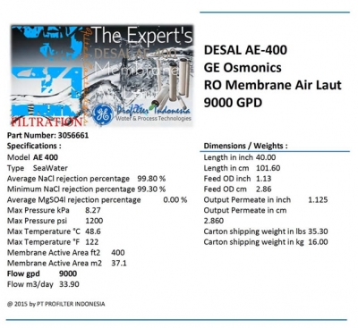 Desal AE 400 Seawater Membranes Air Laut GE Osmonics Profilter Indonesia  large2